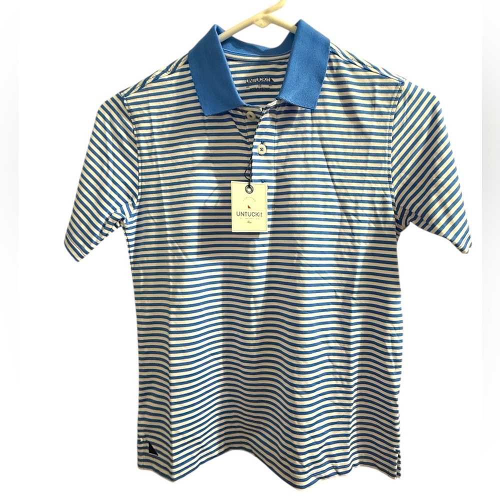 UNTUCKit Blue and White Striped Polo Shirt